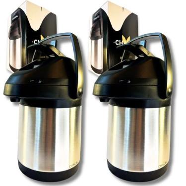 Imagem de KIT 2 Garrafa Térmica 2,5 Litros Aço Inox Parede Dupla Giratória - Cha