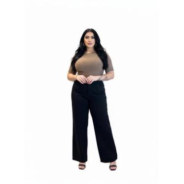 Imagem de Calça Jeans Feminina Wide Leg Preta Rasgada Plus Size Lycra - By Reemb