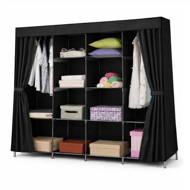 Imagem de Guarda Roupa Organizador Gigante 12 Prateleira Cabideiro Portatil Quarto Praia Desmontavel Preto