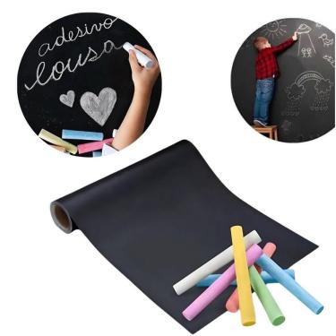 Imagem de Adesivo Lousa Quadro Negro 1 Metro Papel Parede Contact Kit Completo Giz 1m X 45cm Preto Lavavel Escola