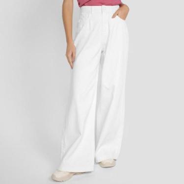 Imagem de Calça Sarja Wide Leg Hering Colors Cintura Alta Feminina, Bege, 40