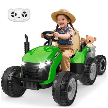 Imagem de Trator Infantil Elétrico ANPABO Verde 24V, Trailer Basculante Removível, Pneus EVA, Controle Remoto com Som Realista e Bluetooth