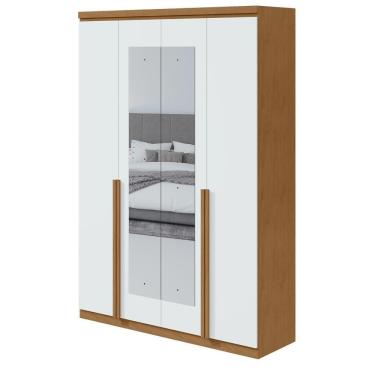 Imagem de Guarda-roupa Solteiro Alonzo 4 Portas 2 Gavetas Com Espelho Amêndoa Clean/branco Lopas