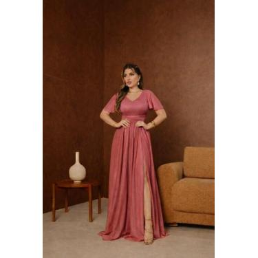 Imagem de Vestido Longo Festa Decote V Fenda Madrinha - - Glamoor Festa, Rosa ca