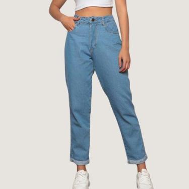 Imagem de Calça Mom Jeans Feminina Cintura Alta Reta Premium Algodão - NoBrand, 