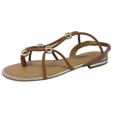 Imagem de Sandalia Feminina Rasteira Confortavel Peças Douradas Bebecê