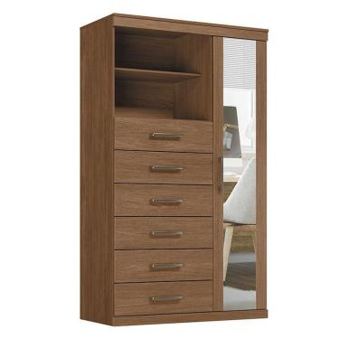 Imagem de Comoda 1 porta 6 gavetas Marabá com espelho Jatobá Acetinado - Santos Andirá