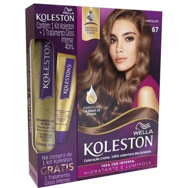 Imagem de Coloração Creme Koleston 67 Chocolate Wella Cobertura 100% Fios Brancos com Brinde