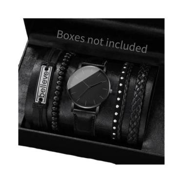 Imagem de Conjunto De Relógio De Quartzo Com Pulseira De Couro Masculino 4/5PCS 