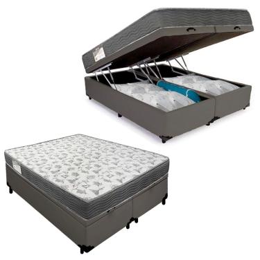 Imagem de Cama Box com Baú Casal 138cm Bipartida Sintética com Colchão de Espuma D33 Suede Cinza...