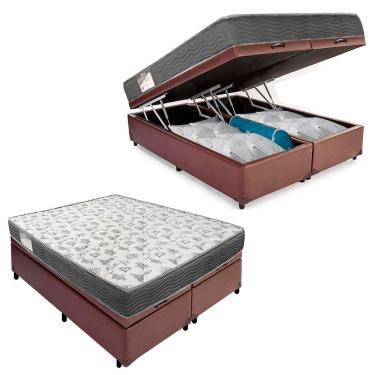 Imagem de Cama Box com Baú Casal 138cm Baú Bipartido Sintético com Colchão de Espuma D33 Suede Marrom Sereneprime