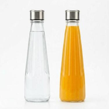 Imagem de Kit 2 Garrafa de Vidro Redonda Texturizada Transparente para Água e Su