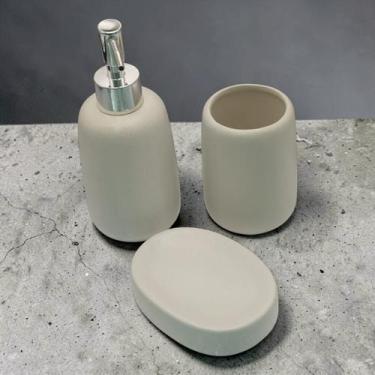 Imagem de kit porta escovas e porta sabonete liquido 400ml cerâmica - JHAMBA