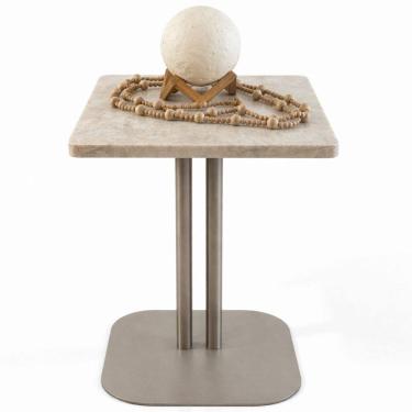 Imagem de Mesa Apoio Atria base dupla laca Champanhe Tampo Mármore Quartzito Taj Mahal