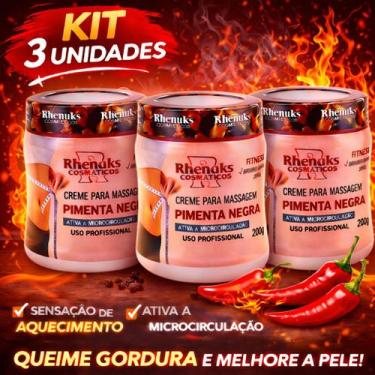 Imagem de Kit Gel Pimenta Negra Rhenuks 200g Massagem Ativa Microcirculacao e Aj