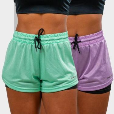 Imagem de Kit 2 Short 2 em 1 Feminino Dryfit Academia Bermuda Dupla Para Treino 