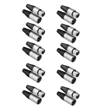 Imagem de Kit 10 Conectores Xlr Fêmea + 10 Conectores Xlr Macho 3 Pinos Niquelad