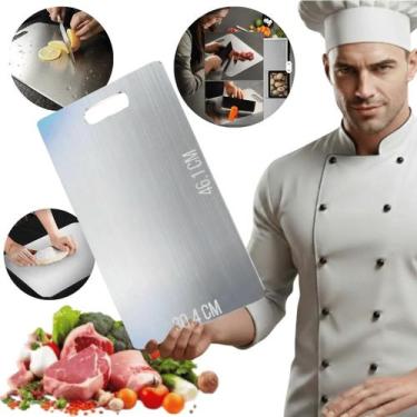 Imagem de Tábua de Carne Aço Inox Titânio Para Cozinha Churrasco Carnes Legumes 