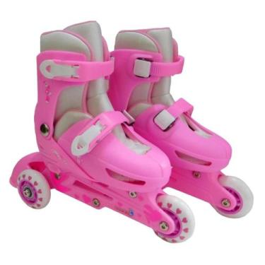 Imagem de Patins infantil  03 rodas tamanho ajustavel do 27 ao 30 rosa fashion  