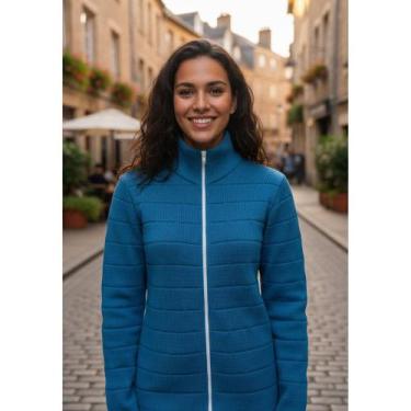 Imagem de Jaqueta Puffer Tricot Feminina Giuliana Marques, Azul, Aço, M