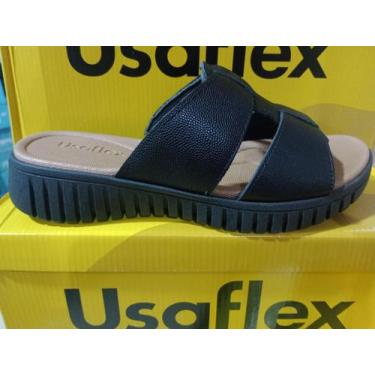 Imagem de Tamanco Plataforma Usaflex Couro MA12003 Salto Baixo, Preto, 36