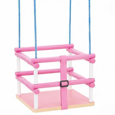 Imagem de Balanço Infantil para Bebê com Cinto de Segurança 35kg Uso Interno e Externo Rosa em MDF Certificado Inmetro Yeet