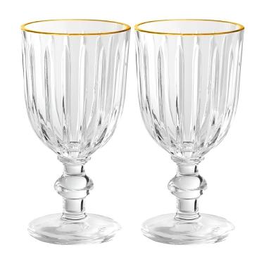 Imagem de Jogo com 2 Taças de Vidro Melina Premium para Água 260ml Borda Dourada Transparente Uso à Mesa Hauskraft
