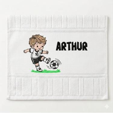 Imagem de Toalha de Mão Lavabo Bordada Personalizda Jogador Branco e Preto Futeb