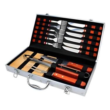 Imagem de Kit Para Churrasco 16 Peças Em Aço Inox E Madeira Com Maleta - Fracala