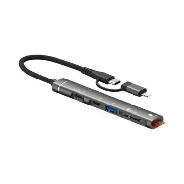 Imagem de Hub USB-C Com Porta Lightning, Adaptador Multiuso 5 Em 1, 2 Portas USB