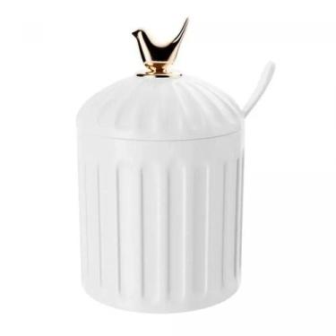 Imagem de Açucareiro de Cerâmica Colibri Wolff com Tampa e Colher, Branco