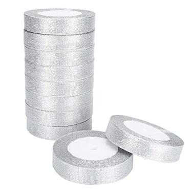 Imagem de Andrew Rolo de fita de cetim, fita de cetim com glitter, 10 rolos para costura para scrapbook para engenharia de flores para design de embalagem