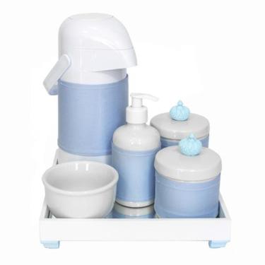 Imagem de Kit Higiene Espelho Completo Porcelanas, Garrafa E Capa Coroa Azul Qua