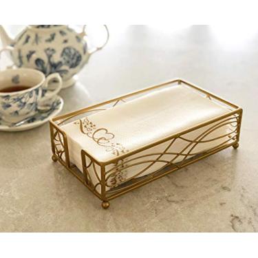 Imagem de Chez JuJu Porta-guardanapos elegante e resistente em ouro antigo | Bandeja de armazenamento de toalha de mão de papel descartável premium | Bronze vintage de latão clássico | Banheiro cozinha mesa de