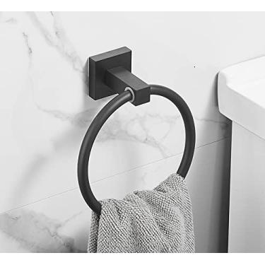 Imagem de Conjunto de ferragens de banheiro Gancho preto Barras de toalha Prateleira Cabide de toalha de alumínio Acessórios de banheiro Toalheiro Anel de toalha Escova de vaso sanitário, anel de toalha
