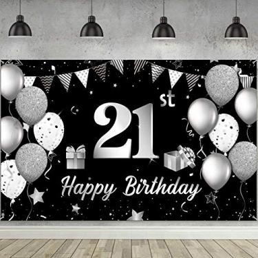 Imagem de Banner de fundo de feliz aniversário de 21 anos, tecido extragrande, cartaz, cartaz, cartaz, fundo fotográfico, aniversário de 21 anos, para decorações de festa de 21 anos, 180 x 119 cm