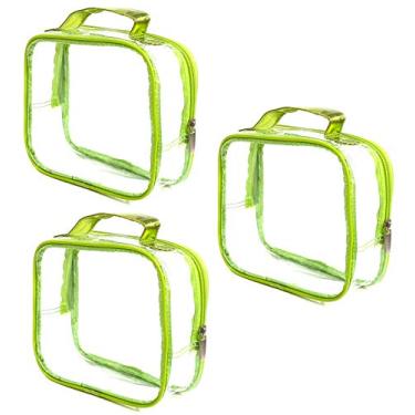 Imagem de Azi 3 sacos de higiene pessoal aprovados pela TSA transparente com zíper alça verde 3-1-1 bolsa de transporte compatível com companhias aéreas estádio viagem cosméticos maquiagem primeiros socorros