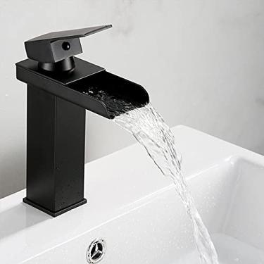 Imagem de Waterfall Black Bacia Mais Alta Lavatório Armário de Banheiro Torneira de Banheiro Tinta Preta Torneira de Furo Único, Preto, Curto B, China