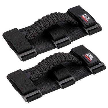 Imagem de KEMIMOTO Alças de suporte para UTV, ATV e SXS - Pegas de mão pretas respiráveis Paracord aprimoradas, pacote com 2, serve para barras de rolo de 3,8 a 5 cm, compatível com Polaris RZR, Can-Am X3