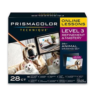 Imagem de Prismacolor Técnica, suprimentos de arte e aulas de arte digital, conjunto de desenhos de animais, nível 3, como desenhar animais com lápis de cor e muito mais, inclui estojo de rolo de artista, lição de cachorro, gato e animal de estimação, 28 quilates
