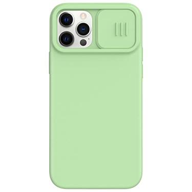 Imagem de Capa de telefone de silicone líquido de proteção de câmera deslizante para iphone 13 pro max 12 mini 11 xs max xr x 8 7 plus se 2 tampa de janela push, verde menta, para iphone 12pro max