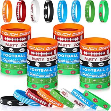 Imagem de 48 peças de pulseiras motivacionais de futebol para meninos pulseiras de futebol americano de silicone brownies pulseiras de futebol pinhatas para festa de aniversário futebol futebol lembranças suprimentos decorações presentes prêmio, Silicone
