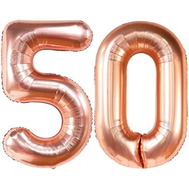 Imagem de Número de balões gigantes 50 ouro rosa - 100 cm | Decorações de aniversário em ouro rosa 50 para mulheres | Número 50 balões para aniversários, 50 e fabulosas decorações de aniversário | Decorações de aniversário de 50 anos para mulheres