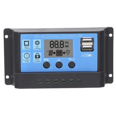 Imagem de Controlador de carga solar,display LCD 12V 24V Dual USB PWM Cell Panel Regulador de descarga de carga da bateria com identifica??o autom¨¢tica de carga(30A), Controlador de carga solar Bateria do