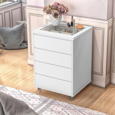 Imagem de Mesa De Cabeceira Quarto DeCom Rodizíos De Silicone Branco