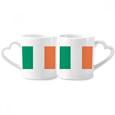 Imagem de Conjunto de canecas de porcelana para casal, bandeira nacional da Irlanda Europa e país com alça de coração