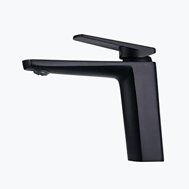 Imagem de LIDON Torneira preta banheiro preto único furo torneira de banheiro torneira de banheiro alta torneira de pia preta torneira de banheiro torneira de furo único preto para varanda, cromo B (cor: preto A)