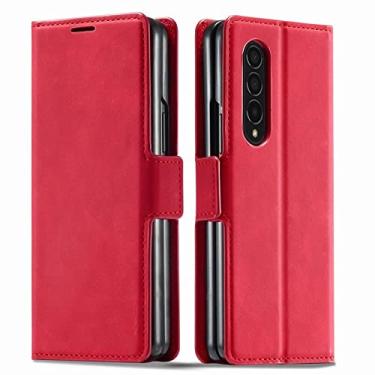 Imagem de Para Samsung Galaxy Z Fold 3 Para Galaxy Z Fold 4 Fold3 Capa com bolso para cartão Flip Cover Carteira Capa de livro de couro, capa vinho tinto, para Samsung Z Fold 3