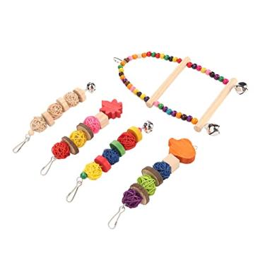 Imagem de Conjunto de brinquedos de mastigar de papagaios, corante alimentício, 5 peças, resistentes a mordida, com sinos para periquitos