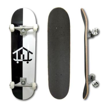 Imagem de Skate Montado Profissional House Skateboarding Casinha Preto E Branco